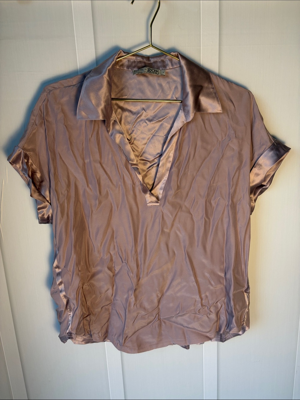 Silky Mauve Blush Pink Short-Sleeve V-Neck Blouse